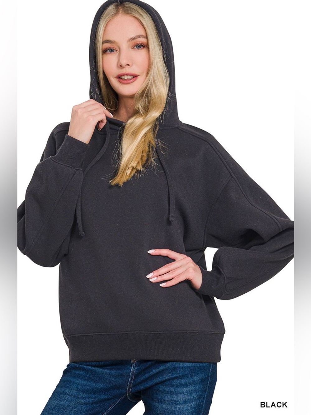Zenana Black Hoodie Long Sleeve Relaxed Fit